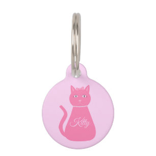 Placa Para Mascotas Bonito Niña Rosa Personalizado Gato