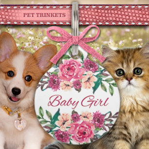 Placa Para Mascotas Bonito Rosa Niña