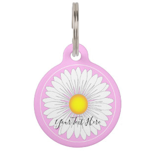 Placa Para Mascotas Bonito Rosa Pequeña Ronda De Daisy
