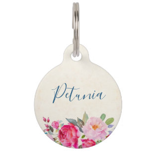 Placa Para Mascotas Bonito Rosa rosa y borde peony