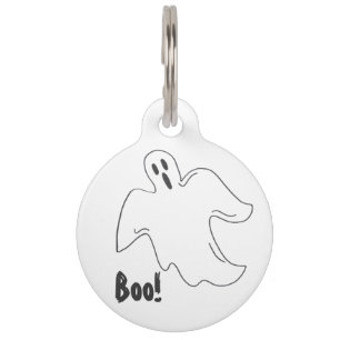 Placa Para Mascotas Boo Halloween Fantasma Imprimir truco o tratar dis