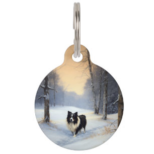 Placa Para Mascotas Border Collie Deja que nieve Navidad