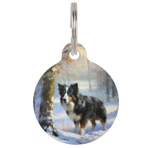 Placa Para Mascotas Border Collie Deja que nieve Navidad