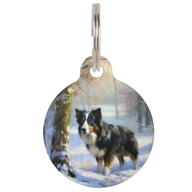 Placa Para Mascotas Border Collie Deja que nieve Navidad (Anverso)