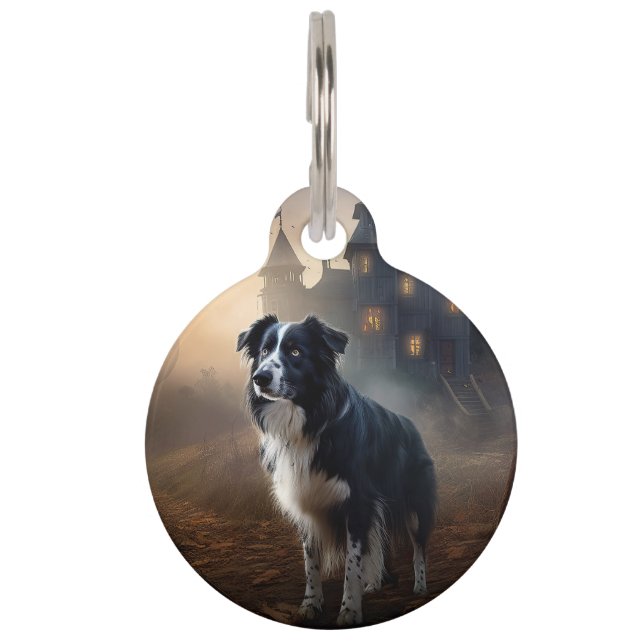 Placa Para Mascotas Border Collie Halloween Aterrador (Anverso)