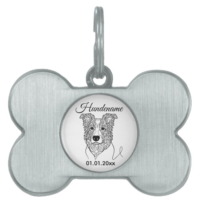 Placa Para Mascotas Border Collie Line Art Personalized Tag (Frente)