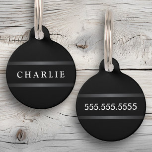 Placa Para Mascotas Bordes de gradiente gris elegante nombre número de