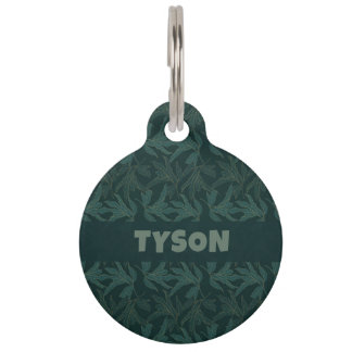 Placa Para Mascotas Bosque Oscuro Verde Floral Patrón de Hoja Sin Cost