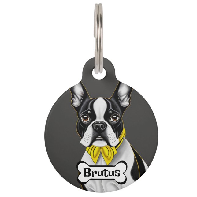 Placa Para Mascotas Boston Bull Terrier Personaliza (Anverso)