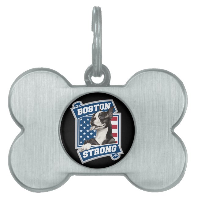 Placa Para Mascotas BOSTON FUERTE estilo TERRIER escudo (Frente)