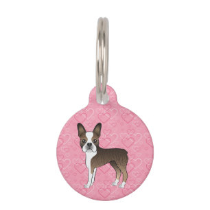 Placa Para Mascotas Boston Terrier atigrado de dibujos animados sobre
