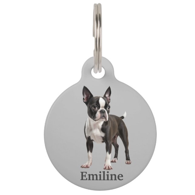 Placa Para Mascotas Boston Terrier Personalizado (Anverso)