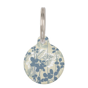 Placa Para Mascotas Botánico Japonés Azul Vintage: Helecho de Hoja Cre