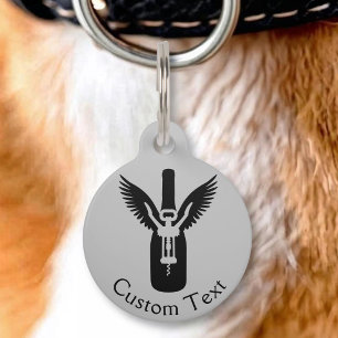 Placa Para Mascotas Botella de vino con alas y sacacorchos