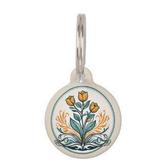 Placa Para Mascotas botón Floral naranja