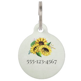 Placa Para Mascotas Bouquet de girasol amarillo en acuarela