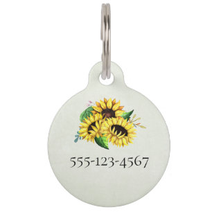 Placa Para Mascotas Bouquet de girasol amarillo en acuarela