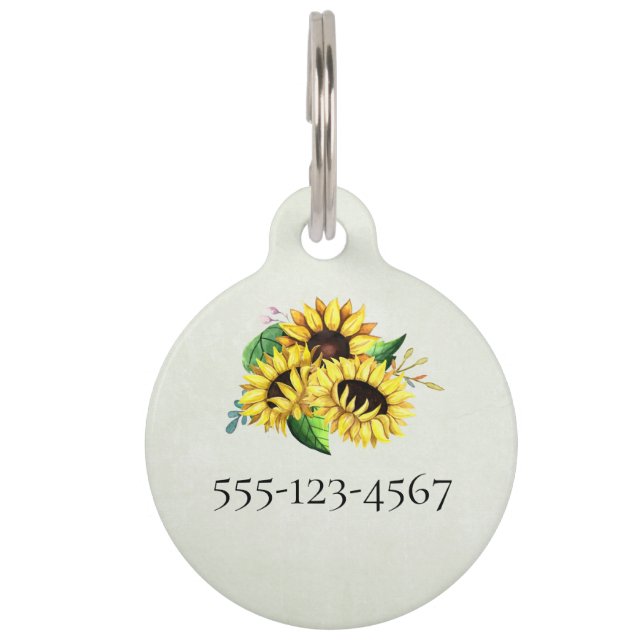 Placa Para Mascotas Bouquet de girasol amarillo en acuarela (Anverso)