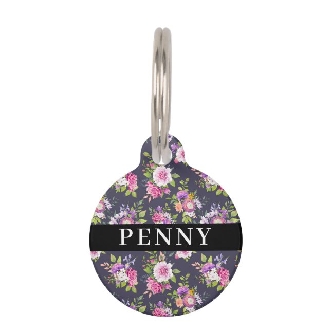 Placa Para Mascotas Bouquet floral rosa y morado (Anverso)