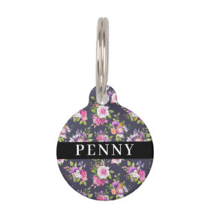 Placa Para Mascotas Bouquet floral rosado y púrpura