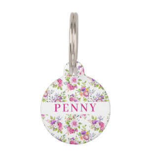 Placa Para Mascotas Bouquet floral rosado y púrpura