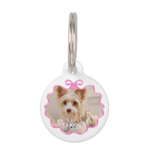 Placa Para Mascotas Bow Ribbon Mascota Foto Rosa Blanco