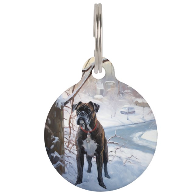 Placa Para Mascotas Boxeador Deja que nieve Navidad (Anverso)