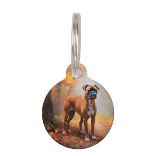 Placa Para Mascotas Boxeador en Otoño Hojas Caídas Inspiran