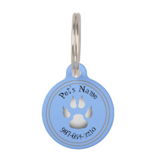 Placa Para Mascotas Boy Dog Paw Imprimir Blue Round Pet ID Etiqueta