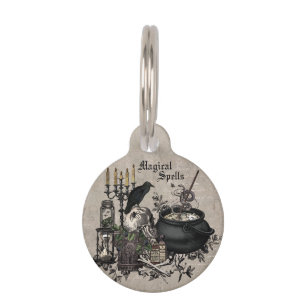 Placa Para Mascotas BREW moderno de las BRUJAS de Halloween del