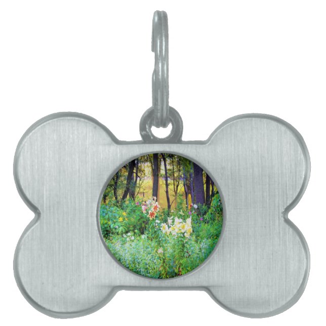 Placa Para Mascotas Brillante amanecer con lirios de árbol en My Rubio (Frente)