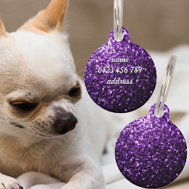 Placa Para Mascotas Brillante purpurina oscuro morado fino brillante P