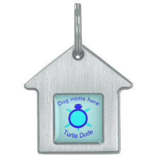 Placa Para Mascotas Brillante Turtle Azul Amigo Personalizado Pet Tag