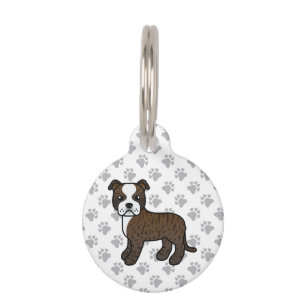 Placa Para Mascotas Brindle y blanco Staffie perro de dibujos animados