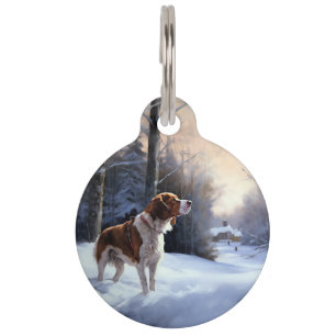 Placa Para Mascotas Brittany Spaniel Deja que nieve Navidad