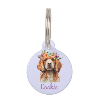 Placa Para Mascotas Brittany Spaniel Dog Watercolor Flower