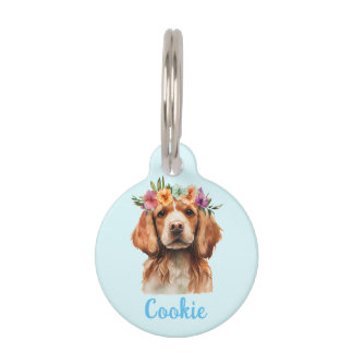Placa Para Mascotas Brittany Spaniel Dog Watercolor Flower