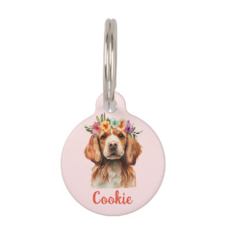 Placa Para Mascotas Brittany Spaniel Dog Watercolor Flower