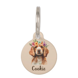 Placa Para Mascotas Brittany Spaniel Dog Watercolor Flower