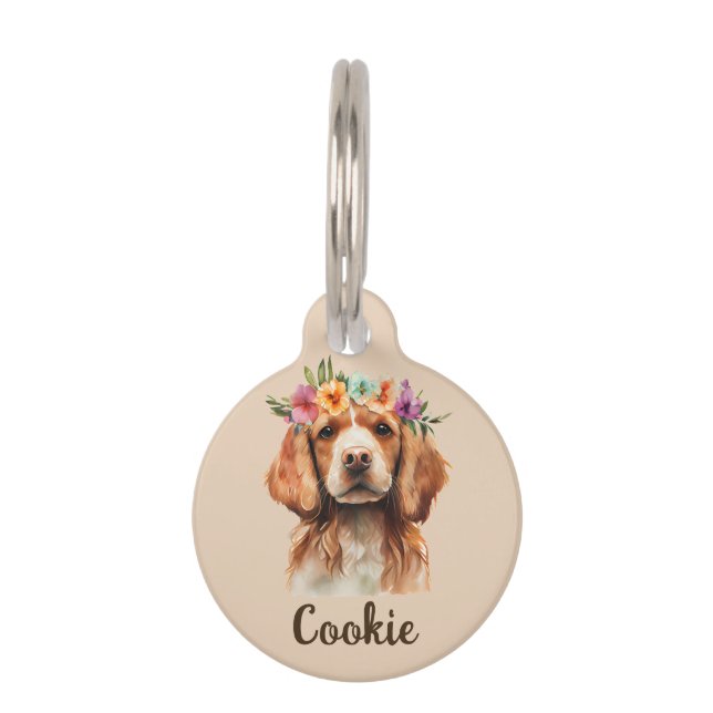 Placa Para Mascotas Brittany Spaniel Dog Watercolor Flower (Anverso)