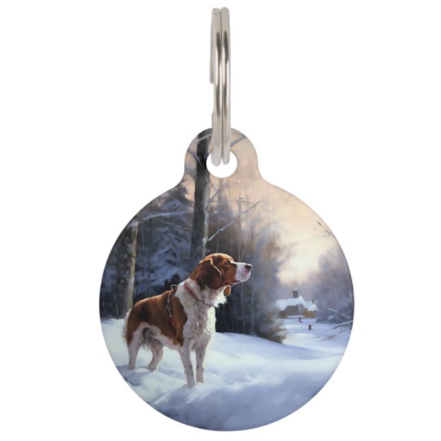 Placa Para Mascotas Brittany Spaniel Let It Snow Navidades (Anverso)