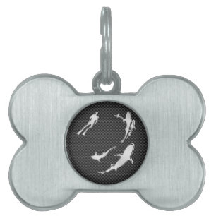 Placa Para Mascotas Buceador del cromo con los tiburones en fibra de