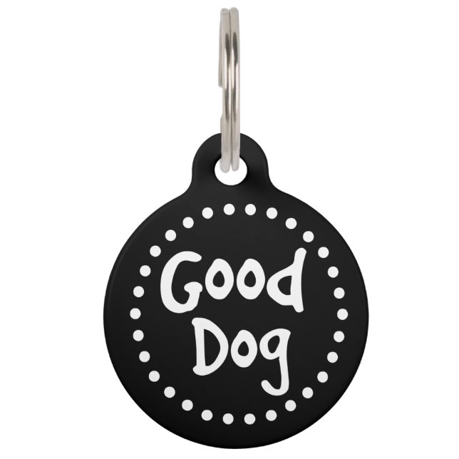Placa Para Mascotas Buen personalizado blanco y negro del perro (Anverso)