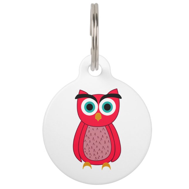 Placa Para Mascotas Búho Rosa Lindo (Anverso)