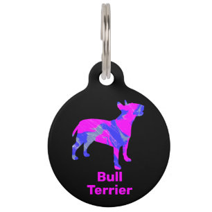 Placa Para Mascotas Bull Terrier Dog Crazy Hot Pink & Blue
