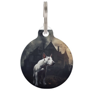 Placa Para Mascotas Bull Terrier Halloween Aterrador