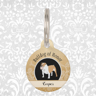 Placa Para Mascotas Bulldog de oro Boda de honor con cara falsa