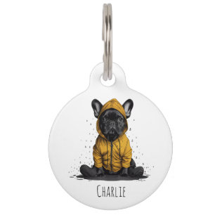 Placa Para Mascotas Bulldog Francés Adorable con Impermeable