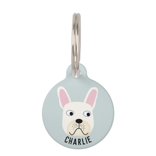 Placa Para Mascotas Bulldog Francés Blanco (Anverso)