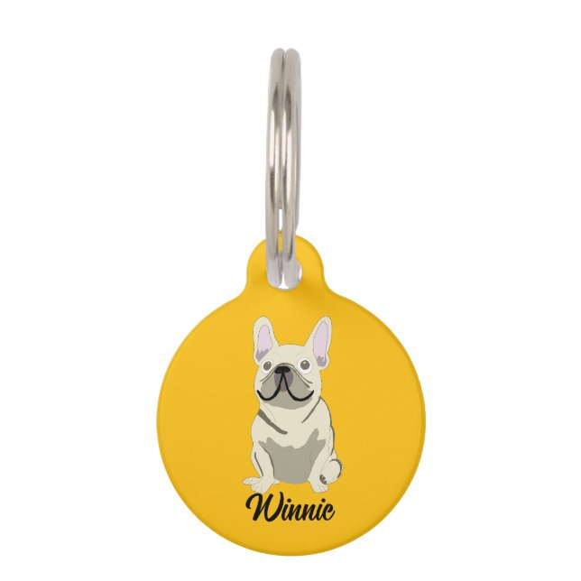 Placa Para Mascotas Bulldog Francés Crema (Anverso)